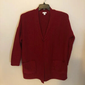 J Jill Steel Red Yarn Knit Cardigan Long Line Bobby Pin Closure Size MP